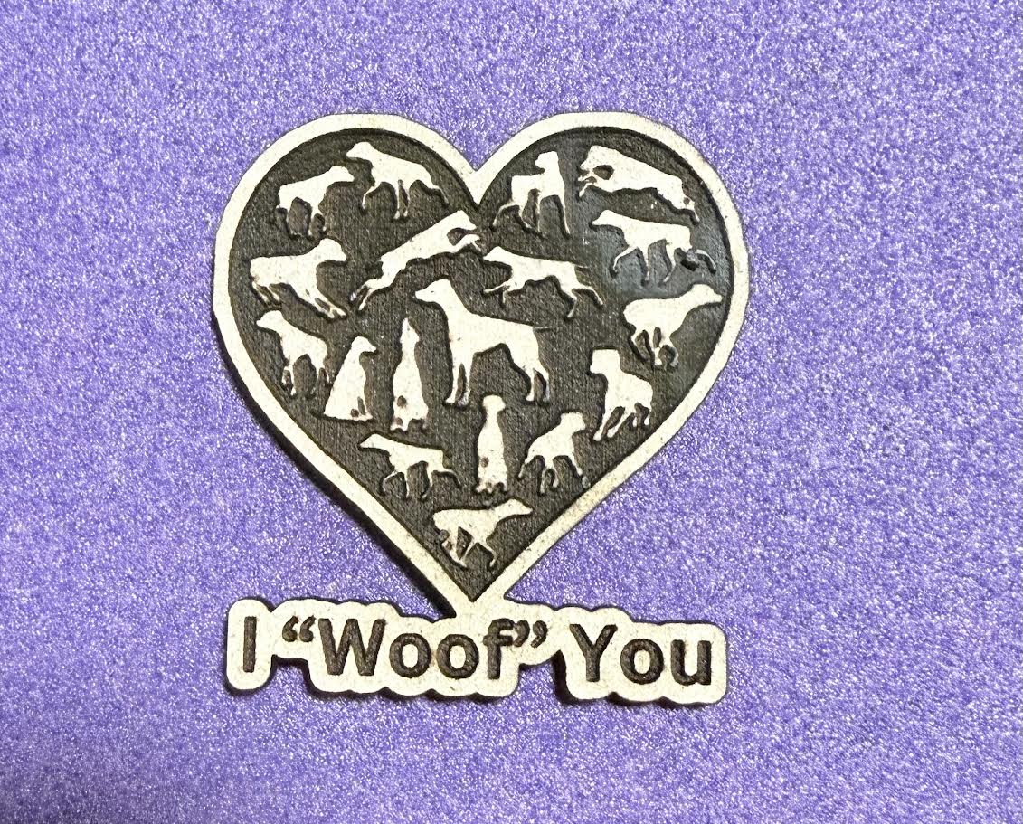 “I ‘Woof’ You” Wooden Dog Heart Magnet – Cute Pet Lover Gift