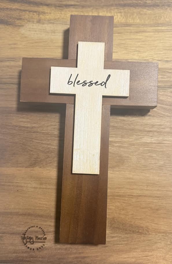 Hand‑Carved Wooden Cross – Detailed Ornate Design (9.5" × 5.5" × 3/4")