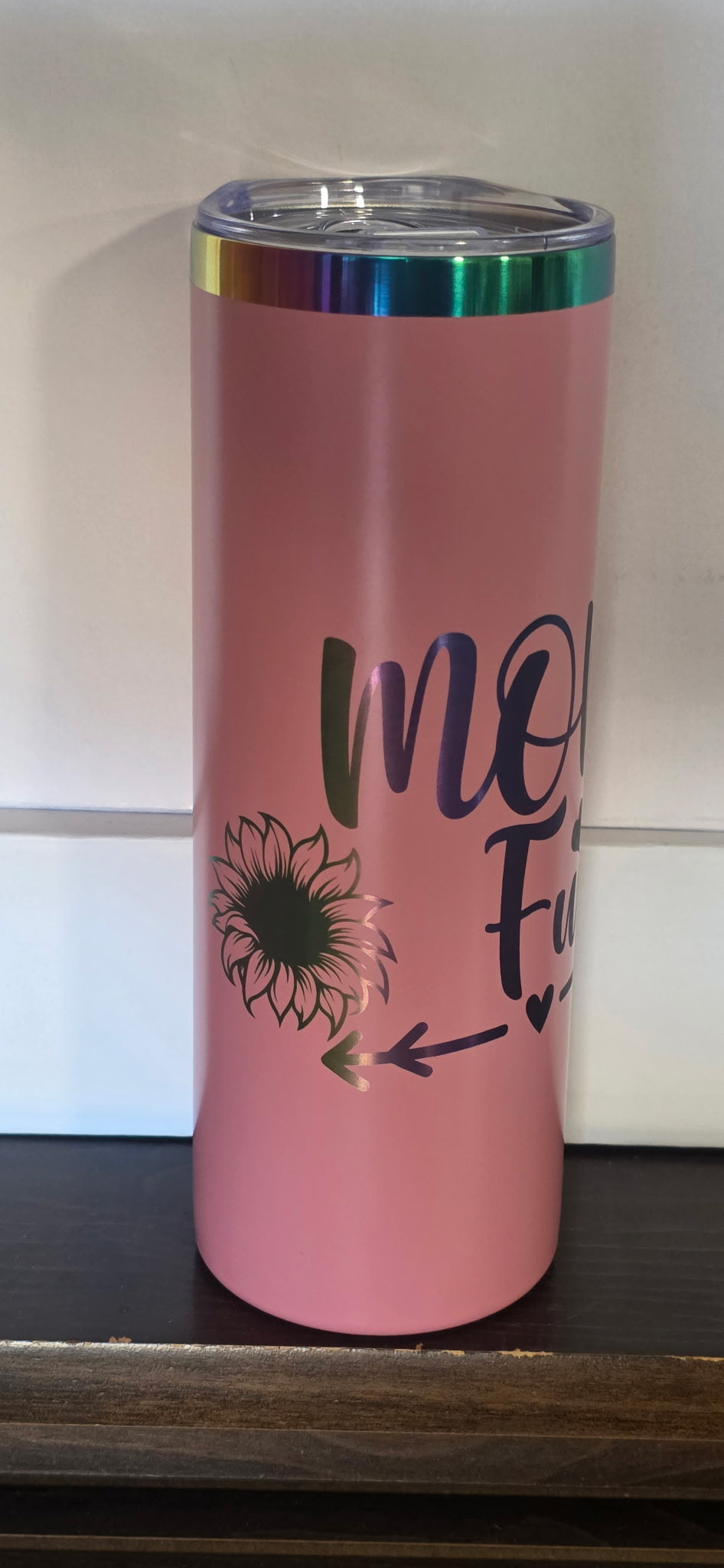 20 oz Pink “Mom Fuel” Skinny Tumbler – Sunshine, Style & Serious Mom Energy