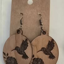 Laser-Engraved Wooden Earrings – Hummingbird Design