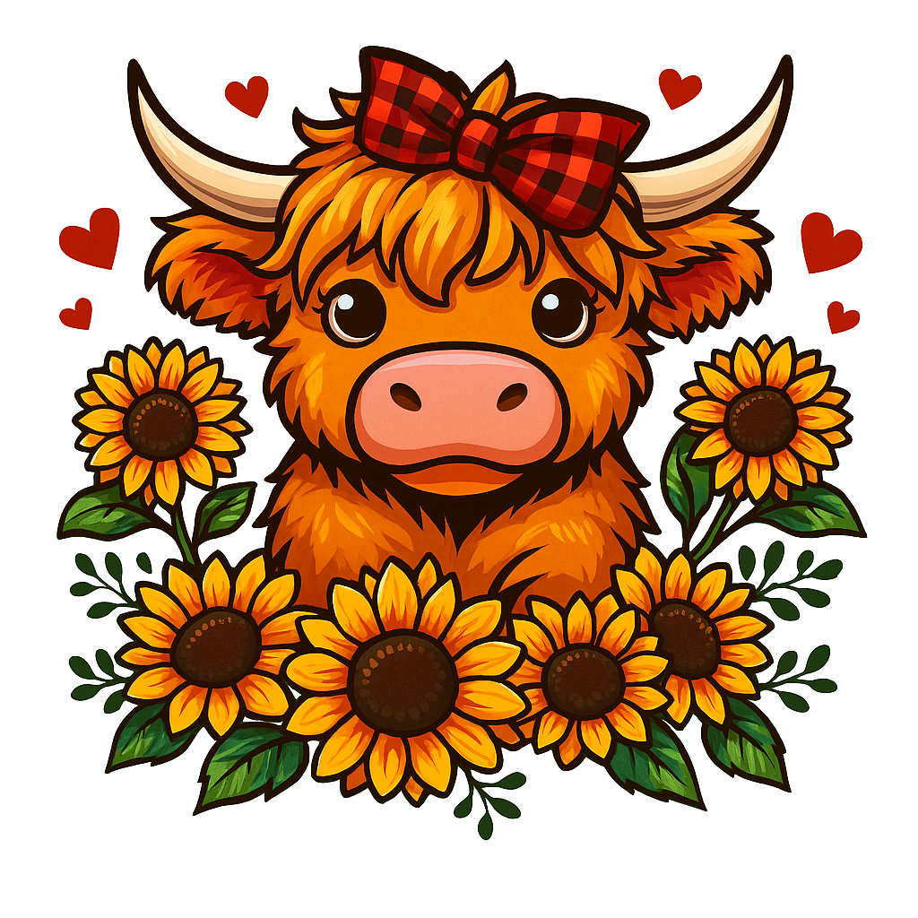 Highland Cow with flowers