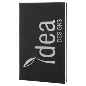 5 1/4" x 8 1/4" Black/Silver Laserable Leatherette Journal with Lined Notepad - Black to Silver