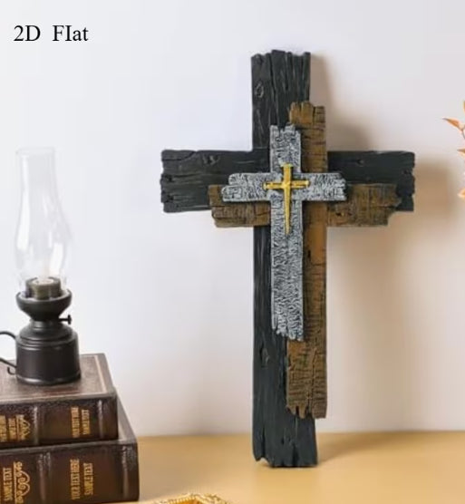 Rustic Layered Cross Wall Art (2D Flat Acrylic)