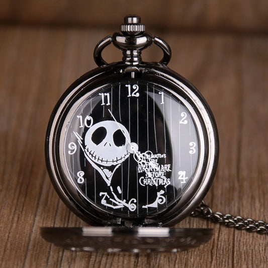 Black Steampunk Tim Burtons Hollow Quartz Pocket Watche image 0