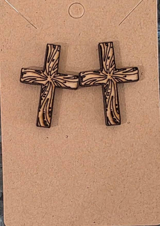 Small Hand‑Crafted Wooden Cross Stud Earrings – Simple, Rustic, Meaningful