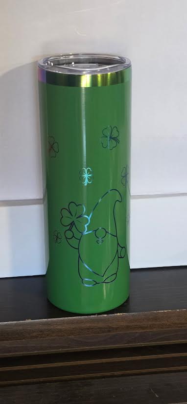 20 oz Green “Lucky Gnome” Skinny Tumbler – A Sip of Good Fortune