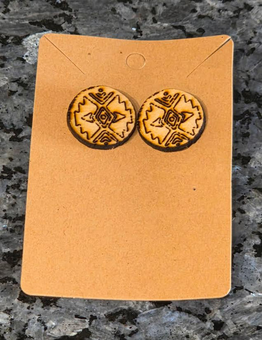 Hand‑Crafted Laser‑Etched Wooden Stud Earrings – Rustic Artisan Design