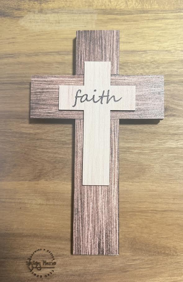 Handcrafted Wooden “Faith” Cross – 8" × 5" Rustic Layered Wall Decor