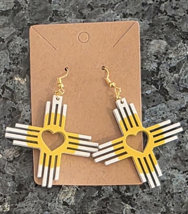 Hand‑Painted Wooden Heart Zia Dangle Earrings – Southwest Charm with a Sweet Twist