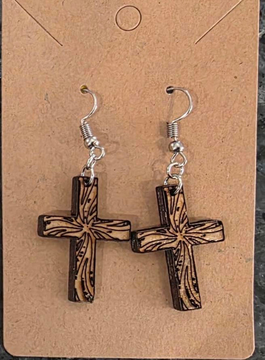 Small Hand‑Crafted Wooden Cross Dangle Earrings – Lightweight, Rustic, Meaningful