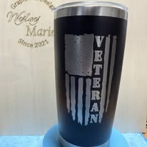 20 oz Stainless Steel Tumbler – Distressed Flag & Veteran Engraving