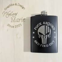 Custom Engraved Stainless Steel Flask – “Punisher Skull” Patriotic Design