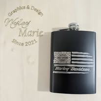 Custom Engraved Stainless Steel Flask – Harley-Davidson Flag Design