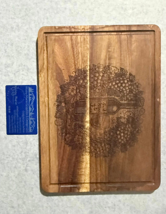 Elegant Acacia Wood Cutting Board with Wine & Grapes Engraving
