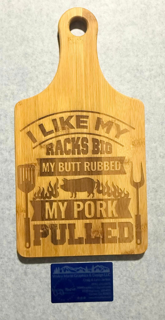Funny BBQ Bamboo Cutting Board – “I Like My Racks Big” Design