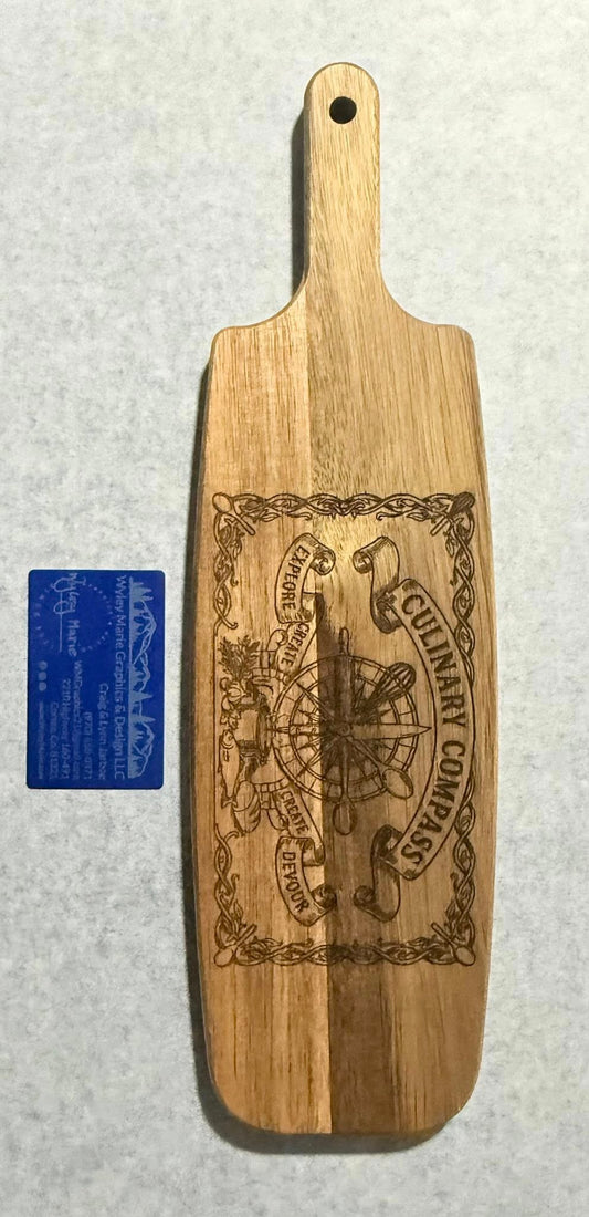 Rustic Paddle Cutting Board with “Culinary Compass” Engraving