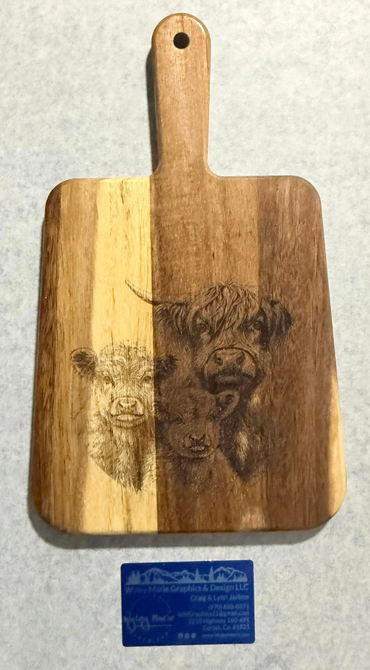 Rustic Highland Cow Engraved Cutting Board