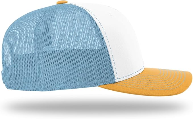 Snapback Hat - White/Columbia Blue/ Yellow