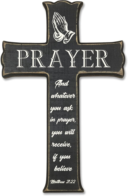 "Prayer” Wooden Wall Cross – Hands of Faith Design