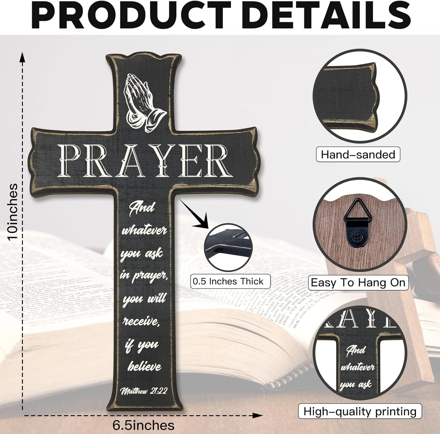 "Prayer” Wooden Wall Cross – Hands of Faith Design