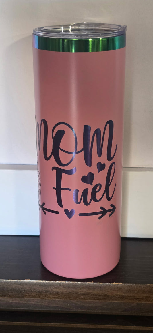 20 oz Pink “Mom Fuel” Skinny Tumbler – Sunshine, Style & Serious Mom Energy