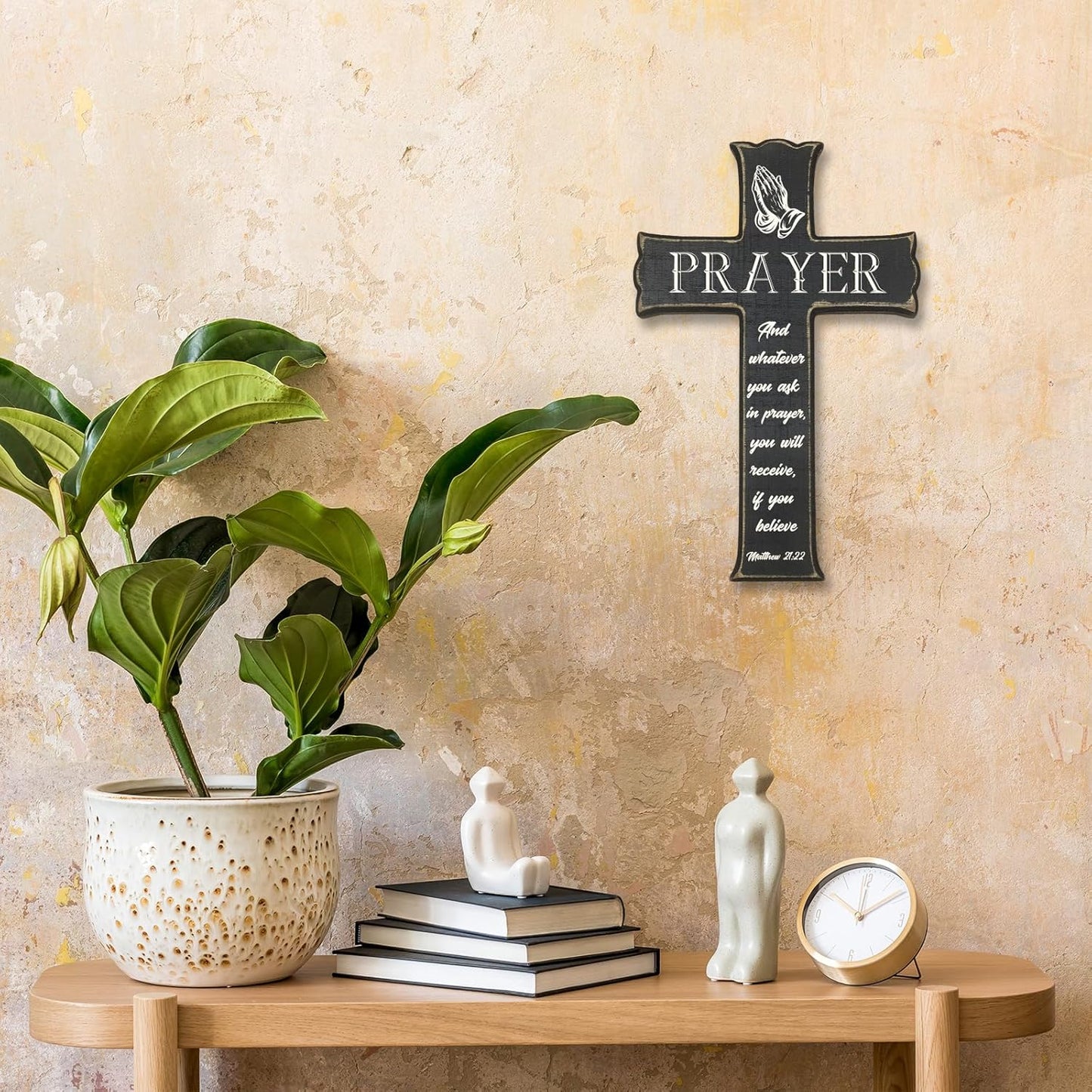 "Prayer” Wooden Wall Cross – Hands of Faith Design