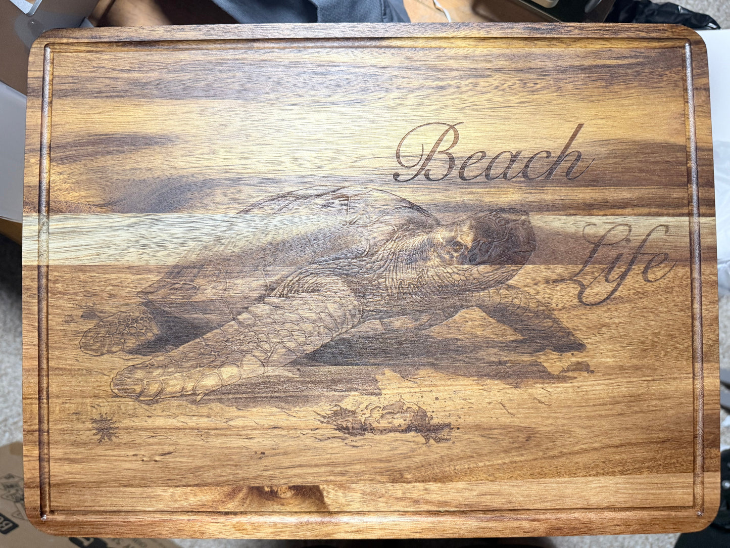 Engraved “Beach Life” Sea Turtle Cutting Board
