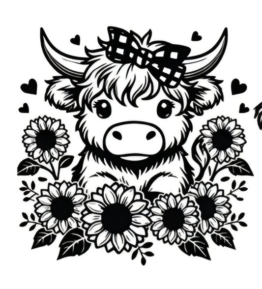 Highland Cow with flowers