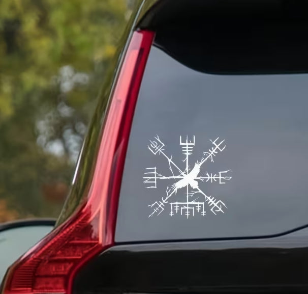 Norse Raven Compass Window Decal – 6" Outdoor Vinyl Sticker