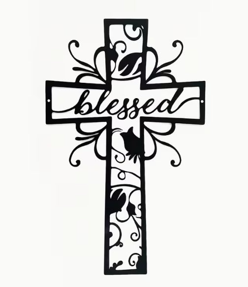 “Blessed” Metal Cross Wall Decor