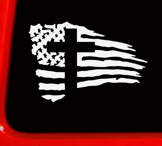 Cross & Flag Vinyl Decal