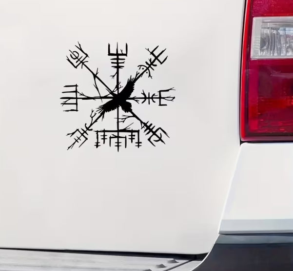 Norse Raven Compass Window Decal – 6" Outdoor Vinyl Sticker