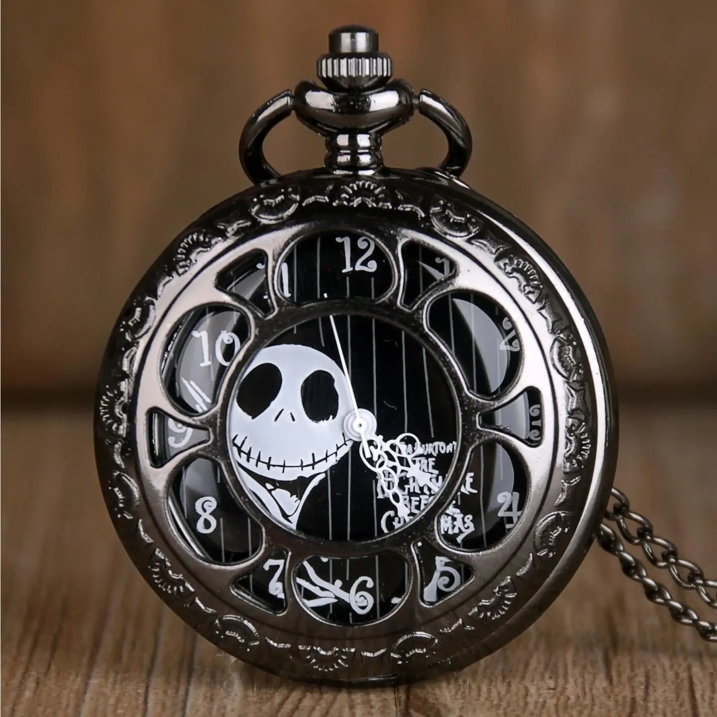 Black Steampunk Tim Burtons Hollow Quartz Pocket Watche image 2